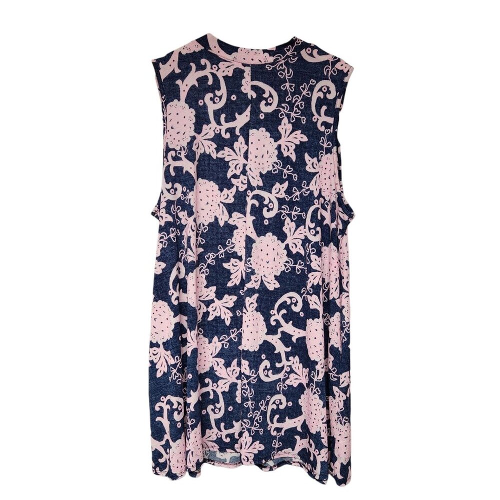 Mermaid Cove 1X? Dress Sleeveless Knee Length Mock Neck Navy Pink Preppy Boho